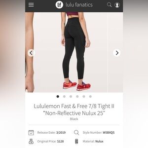 Lululemon Fast & Free Black 7/8 Tights